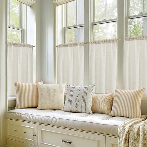 jinchan Rustic Linen Rod Pocket Tier Curtains, 26x45, 2 Panels, Natural - Image 5