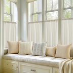 jinchan Beige Rustic Linen Rod Pocket Kitchen Curtains, 26x36, 2 Panels - Image 2
