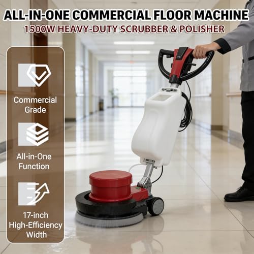 17in Commercial Industrial Floor Scrubber Buffer 1500W Heavy Duty Polisher Machine Multi-Functional for Floor/Carpet Cleaning, Wax Removal & Stone Polishing, Low Noise 54DB, 39.4ft Cable 110V - Image 2