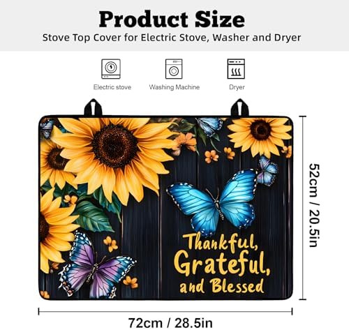 Multi-Design Stove Top Cover for Glass/Electric Stoves - 3-in-1 Heat-Resistant Protector Mat, Non-Slip Drying Rack 28"x20" (Sunflower-Butterfly, 28" L x 20" W) - Image 2