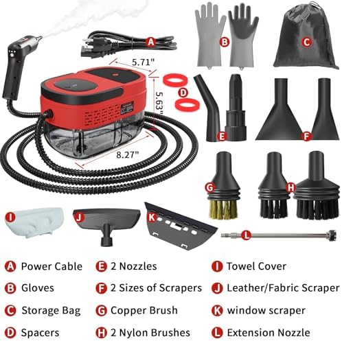 Handheld Steam Cleaner for Home, 2500W High Temperature Pressurized Machine, 1.6L Water Tank, Handle-controlled Steam Output, Portable Cleaning Steamer for Car, Bed Bugs, Furniture, Grout (Red) - Image 2