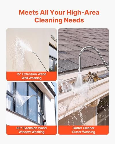 VEVOR 25 FT Pressure Washer Telescoping Wand, with Power Washer Extension Wands & High Pressure Hose, Brush Head, 7 Nozzles, Hose Adapter, Upgrade Support Belt, Storage Bag, 4000 PSI for High Cleaning - Image 7