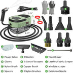 Handheld Steam Cleaner for Home, 2500W High Temperature Pressurized Machine, 1.6L Water Tank, Handle-controlled Steam Output, Portable Cleaning Steamer for Car, Bed Bugs, Furniture (Green, 16 PCS) - Image 2
