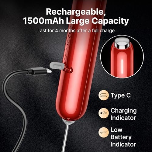 InstaWhisk Milk Frother with Variable Speed, Rechargeable Coffee Frother Wand with Detachable Double Whisk, Handheld Electric Stirrer for Latte, Cappuccino, Matcha, Almond Milk, Protein, Red - Image 6