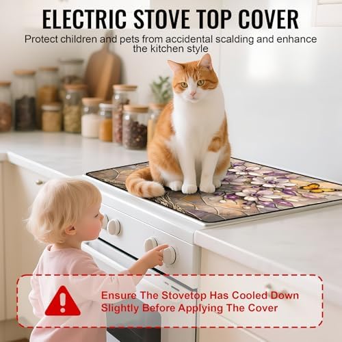 NYZE Stove Top Cover for Electric Stove 28.5x20.5 Inch Silicone Stove Topper & Protector, Decorative Kitchen Mat for Electric/Glass Stove Top (Blossom Tree, 28.5"Lx20.5"W) - Image 6