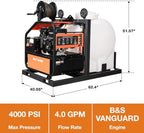 BILT HARD 4000 PSI 4 GPM Hot Water Pressure Washer with B&S Vanguard E-Start Engine and AR Pump, 171 Gal Water Tank, Skid Mounted Gas Powered Washer with Hose Reel, 49-State Compliant - Image 2