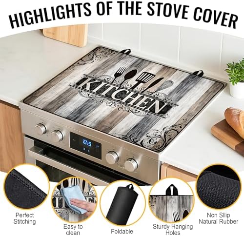 NYZE Extra Counter Space Stove Cover for Glass Top Stoves, 28" x 20" Vintage Kitchen Decorative Cooktop Protector, Heat Resistant Mat Pad for Kitchen Organization - Image 3