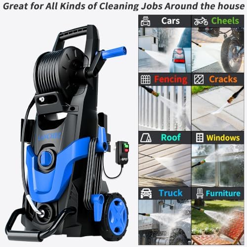 2026Upgraded 4800 MAX Pressure Washer w/5 Quick Connect Nozzles, 35ft Power Cord w/GFCI, Inlet Hose & Filter& Soap Tank for Cars/Driveways/Home Cleaning, Bright Blue - Image 4