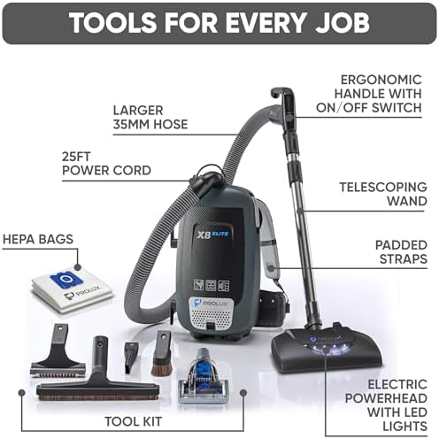 Prolux X8 Elite Backpack Vacuum with Electric Power Nozzle – Lightweight Deep-Cleaning Backpack Vacuum for Carpet & Hard Floors, Commercial & Home Use - Image 3