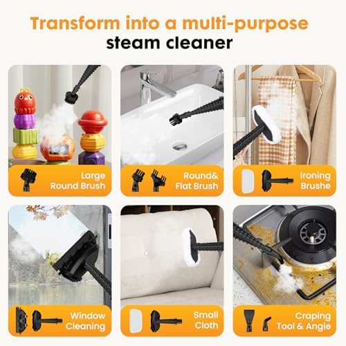 NEWBULIG 14-in-1 Steam Mop, Powerful Detachable Handheld Steam Cleaner for Floor Cleaning with 2 Washable Pads, 16.4 FT Cord, Multi-Purpose Floor Steamer for Hardwood, Clothes, Carpet, Tile, Grout - Image 6