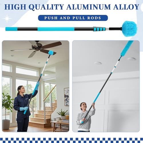 36 ft High Reach Duster Kit, 6 Attachments, Fan Cleaner, Blue - Image 4