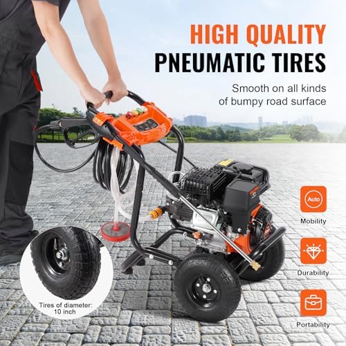 VEVOR Gas Pressure Washer, 3500 PSI 2.6 GPM, Gas Powered Pressure Washer with Aluminum Pump, Spray Gun and Extension Wand, 5 Nozzle Set, for Cars, Fences, Homes, Driveways, Patios Furniture Horizontal - Image 5