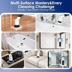 Cordless Electric Spin Scrubber, IPX7 Waterproof Rechargeable Power Cleaning Brush with 4000mAh Battery, 210min Runtime, 7 Brush Heads, 3 Adjustable Speeds, for Shower, Tub, Tile, Kitchen, Floor - Image 4