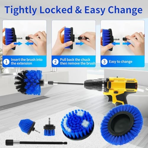 10 Pcs Drill Brush Attachment Set, Drill Scrubber Brush Kit, Drill Cleaning Brush, Scrub Brush for Grout Floor Tub Shower Bathtub Tile Sink Toilet Bathroom Kitchen Car Blue - Image 4