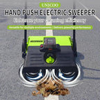 UNICOO Battery Powered Walk-Behind Floor Sweeper, 23" Push Sweeper with Dual Side Brushes, 6.6 Gallon Dust Bin, Adjustable Handle, Indoor/Outdoor Debris Sweeper, Not a Vacuum - Image 2