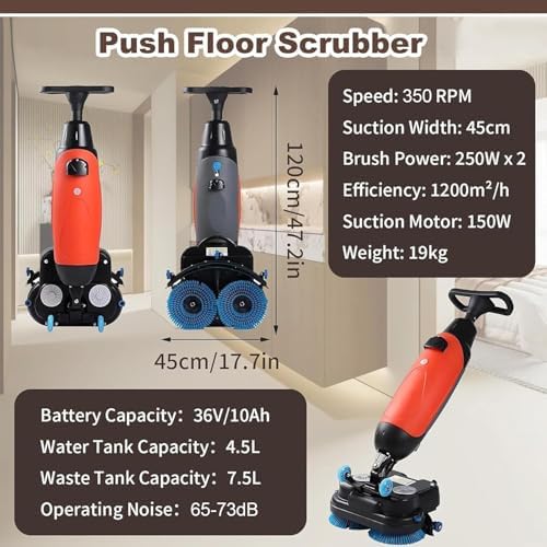 Commercial Floor Scrubber Machine, 36V/ 10.5 AH Cordless Floor Scrubber, Floor Buffer Machine, 17” Cleaning Width Commercial Floor Scrubber Machine Dual Rotary Brushes, 360° Rotating Head White - Image 6