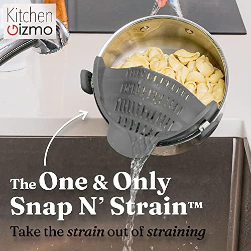 Kitchen Gizmo Snap N' Strain - Silicone Pasta Strainer Clip-On for Pots and Pans - Heat Resistant Colander for Vegetables and Noodles - Kitchen Gadgets for Cooking - Space-Saving Design - Gray - Image 3