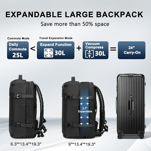POSO Vacuum Backpack Travel, 60L Expandable Vacuum Seal Backpack with Pump & Laptop Compartment (Fits 17") - Image 3