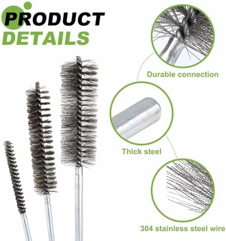 HARFINGTON 6pcs Wire Bore Brush Set 8 Inch Length 7/8 Inch Shank Stainless Steel Bristles Cleaning Brush for Clean Car Part Tube Kitchen Garage - Image 4