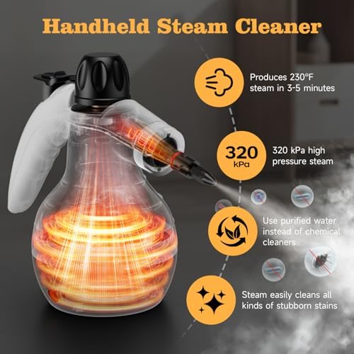 TICYACK Handheld Steam Cleaner with 16 Accessories & Safety Lock, White - Image 2
