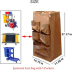 Large Capacity Waterproof Janitorial Cart Bag with 6 Brass Grommets, 25 Gallon, Brown with 5 Pockets - Image 2