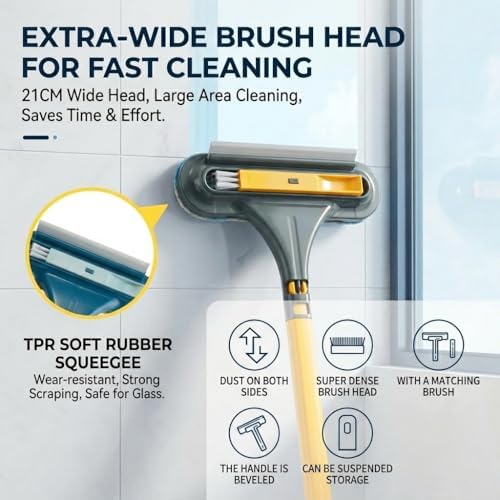 3 in 1 Window Squeegee for Home, 2-Way Brush Window Cleaning Tool with TPR Soft Rubber Squeegee for Cleaning Screens, Glass & Window Tracks - Image 4