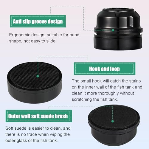 Cunhill 2 Pieces Mini Aquarium Glass Cleaner Magnetic Algae Scraper 1.57 x 1.38 Inch No Scratch Fish Tank Glass Cleaner Magnetic Brush for Thick Fish Tank Glass Acrylic Aquarium(Black) - Image 3