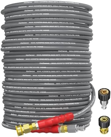 1/4’’ Pressure Washer Hose 200FT, Steel Wire Biaided Hose 4200PSI by Heliwoo