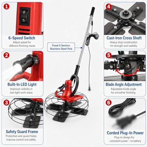 Electric Walk Behind Trowel,280-2800 RPM Adjustable,1680W Commercial Wall Smoothing Polisher,for Living Room/Bedroom Concrete Floor Leveling - Image 4