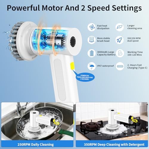 3000mAh Cordless Electric Spin Scrubber for Kitchen Bathroom Car - Image 2