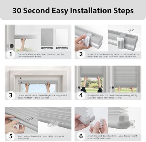 DEZ FURNISHINGS Cordless No Tools No Drill 1.5" Magnet Light Filtering Shades for Metal Doors, 27" W x 72" H, Latte - Image 6