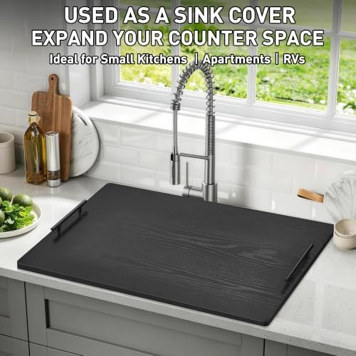 Noodle Board Stove Cover with Handles, Stove Top Covers for Gas Burners and Electric Stove, Wood Stove Cover Board Decorative Serving Tray Kitchen Sink Cover (Black) - Image 6