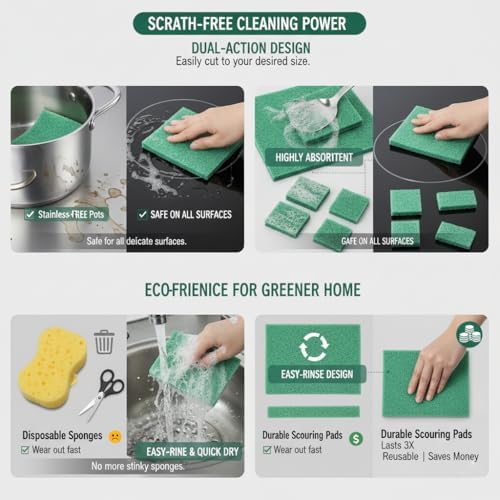 Bulk Heavy Duty Scouring Pads with Emery, 6" x 4" Large Green Scrub Pads for Kitchen Cleaning, Durable Polyester Abrasive Dish Scrubber for Pot, Pan, Grill and Stove,(80Count) - Image 6