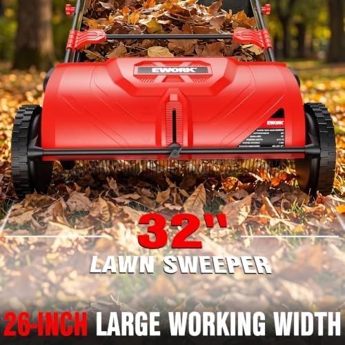 EWORK Push Lawn Sweeper 32-Inch with 4.5 cu.ft. Hopper Bag for Yard Clean - Image 2
