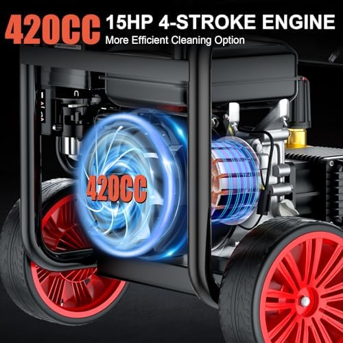 4400PSI Gas Pressure Washer with Hose Reel, One-Button Start 420cc 15HP 4-Cycle Engine, 4.0 GPM Heavy Duty Power Washer with 50FT 3/8" Hose, Spray Gun & Wand, 5 Quick Connect Nozzles - Image 3