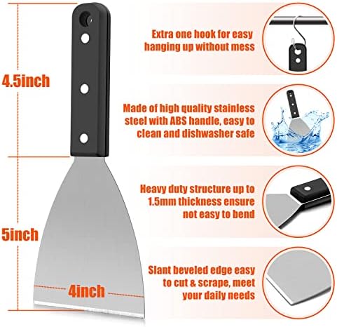 HaSteeL Griddle Cleaning Kit, 7PCS Flat Top Grilling Cleaner Tools Set, Metal Dough Scraper, Cleaning Brush with Handle, Scouring Pads for BBQ Cast Iron Kitchen Cookware Stovetops Hot & Cold Surfaces - Image 2