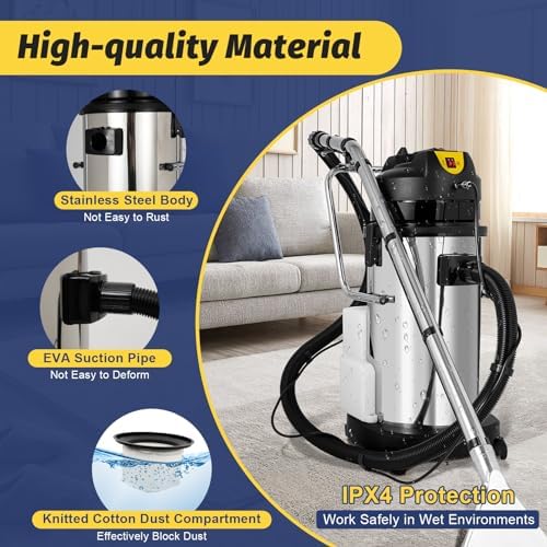 110V 40L Carpet Cleaner Machine Deep Cleaner, Commercial Carpet Cleaning Machine with Water Vacuuming Head&Round Brush, Portable Wet Dry Curtain Fabric Dust Cleaner for Hotels, Guest Houses - Image 5