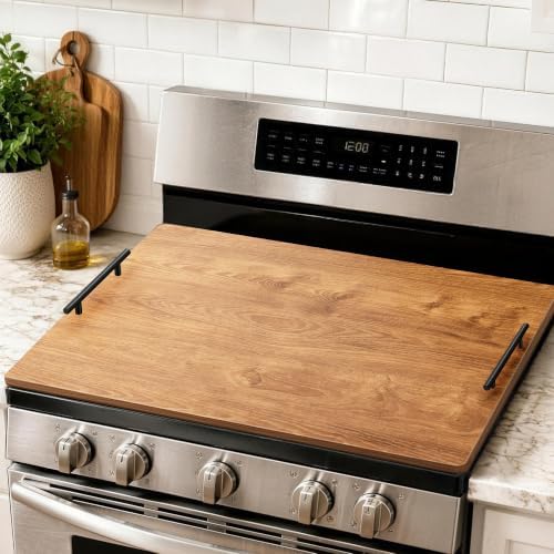 Noodle Board Stove Cover with Handles, Stove Top Covers for Gas Burners and Electric Stove, Wood Stove Cover Board Decorative Serving Tray Kitchen Sink Cover for Counter Space (Brown) by Unknown