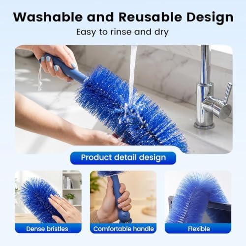 Fan Cleaner Brush with Bendable Microfiber Head, Reusable Washable Ceiling Fan Duster for Fan Blades, Air Conditioners, Window Blinds, Curtains, Car Vents and Household Cleaning (Blue) - Image 5
