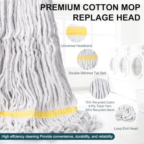 Commercial Industrial Mop,59" Handle,3 Extra Large White Replacement Heads - Image 6