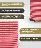 3/8" 4800PSI Pressure Washer Hose 50FT with 360° Swivel Quick Connect, Flexible & Kink Resistant Steel Wire Braided & Durable for Hot/Cold Water, High Power Washer Hose With M22 14mm Adapter - Image 2