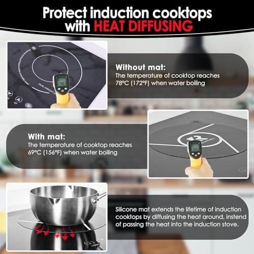 4PCS Induction Cooktop Mat Set, Silicone Fiberglass Magnetic Stove Scratch Protector, Non-Slip Pads Prevent Pot Sliding for Safe Cooking (Black, 2×Dia.7.87" + 2×Dia.9.45") - Image 5