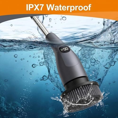 Electric Spin Scrubber with LCD Display, Cordless Cleaning Scrubber for Home, Upgraded 70W Dual Speed Motor, IPX7 Waterproof Power Scrubber, 7 Brush Heads, Extendable Long Handle - Image 6
