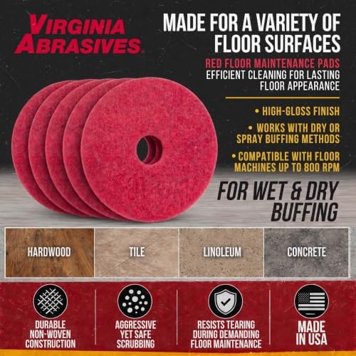 Red Floor Maintenance Pads, Buffing, Scrubbing & Polishing, 20", 5 Pack - Image 3