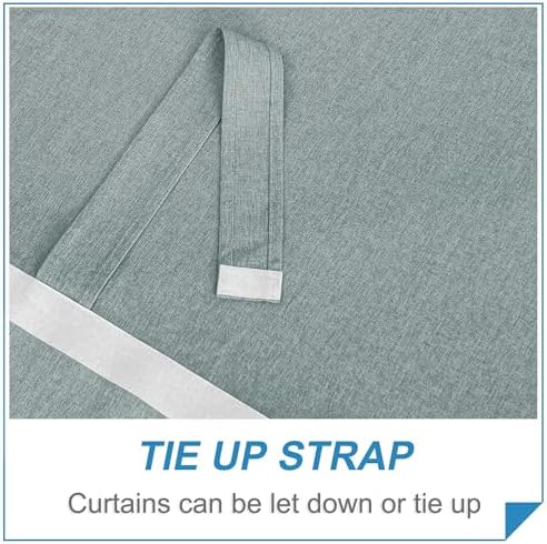 RYB HOME Linen Blended French Door Shades Self Adhesive, Privacy Room Darkening Glass Door Window Curtains for Kitchen Patio Sidelight Curtain Tie Up Shade, W 34 x L 80 in, 1 Pc, Stone Blue - Image 4
