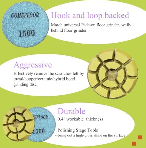 Diamond Floor Polishing Pads, 3 Inch Resin Bond Hook and Loop Polishing Pucks for Concrete, Terrazzo, Marble, Granite, Grit 1500, 9PCS - Image 2