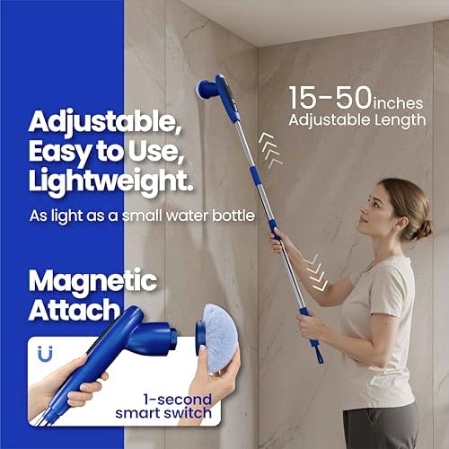 2026 Upgraded Electric Spin Scrubber: 120 Min Runtime, IPX7 Waterproof Cordless Power Scrubber, Adjustable Extension Handle, 8 Heads, 2 Speeds for Shower, Tub, Tile & Floor - Image 4