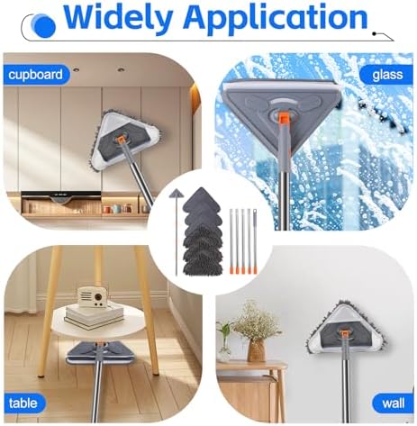 Wall Mop with 80 Inches Long Handle, Wall Cleaner Mop Tool for Window/Walls/Ceiling Fans/Dust/Baseboard/Floors Clean, 360° Ceilings Cleaner Tool Duster with Squeegee 6 Replacement Pads - Image 3