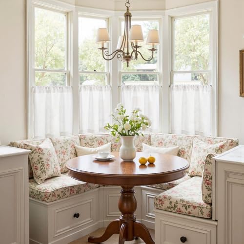 jinchan Rustic Linen Rod Pocket Tier Curtains, 26x20, 2 Panels, White - Image 2