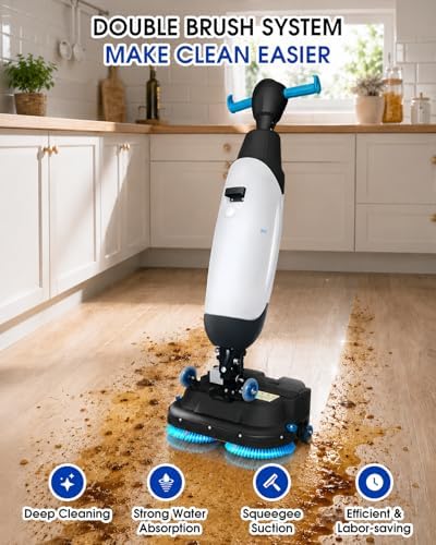17" Commercial Floor Scrubber Machine Cordless with Magnetic Dual Brush, 360°Rotation Multi-Purpose Industrial Floor Scrubber with Suction Suitable for Office Gym Kitchen Supermarket Warehouse - Image 4